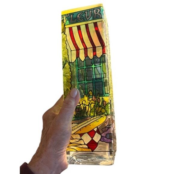 Vintage Joan Baker Stained Glass French Cafe 10”Rectangular Vase - Picture 10 of 10